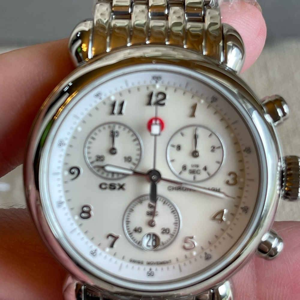 Michele CSX Chronograph Quartz White Mother of Pearl Dial Ladies Watch